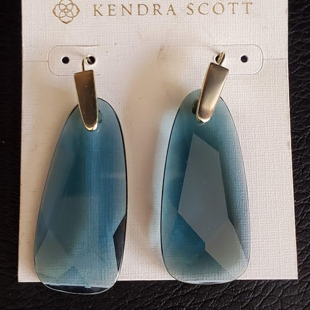 Kendra Scott Danielle Drop Earrings Smoky Blue Faceted Glass Gold Plate Designer